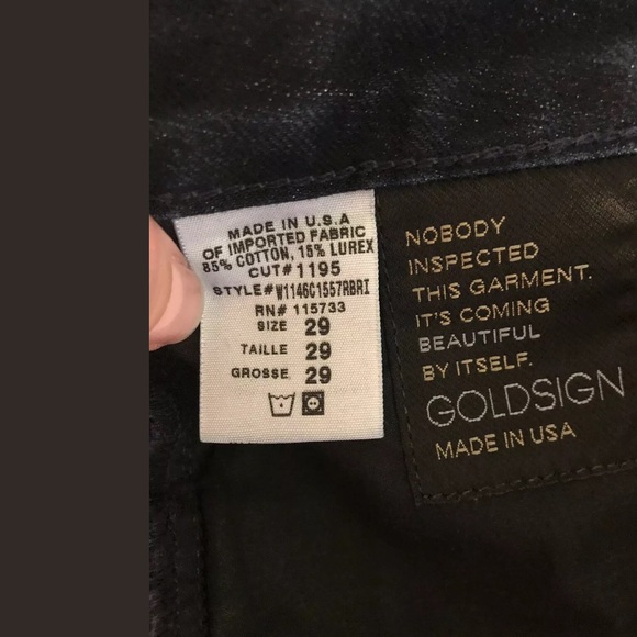 GOLDSIGN Short Orchid Denim Jeans Flare Wide Leg Dark Wash Mid Rise Bell Bottoms - Picture 8 of 9